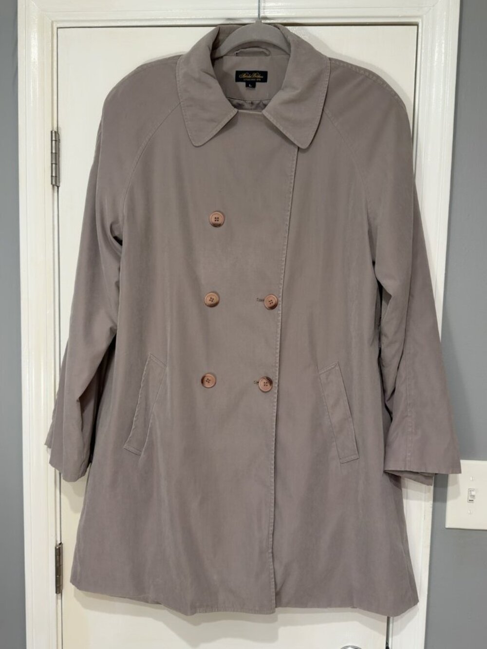 Brooks Brothers Double Breasted Trench Coat, Taupe/ Gray, Women's Large